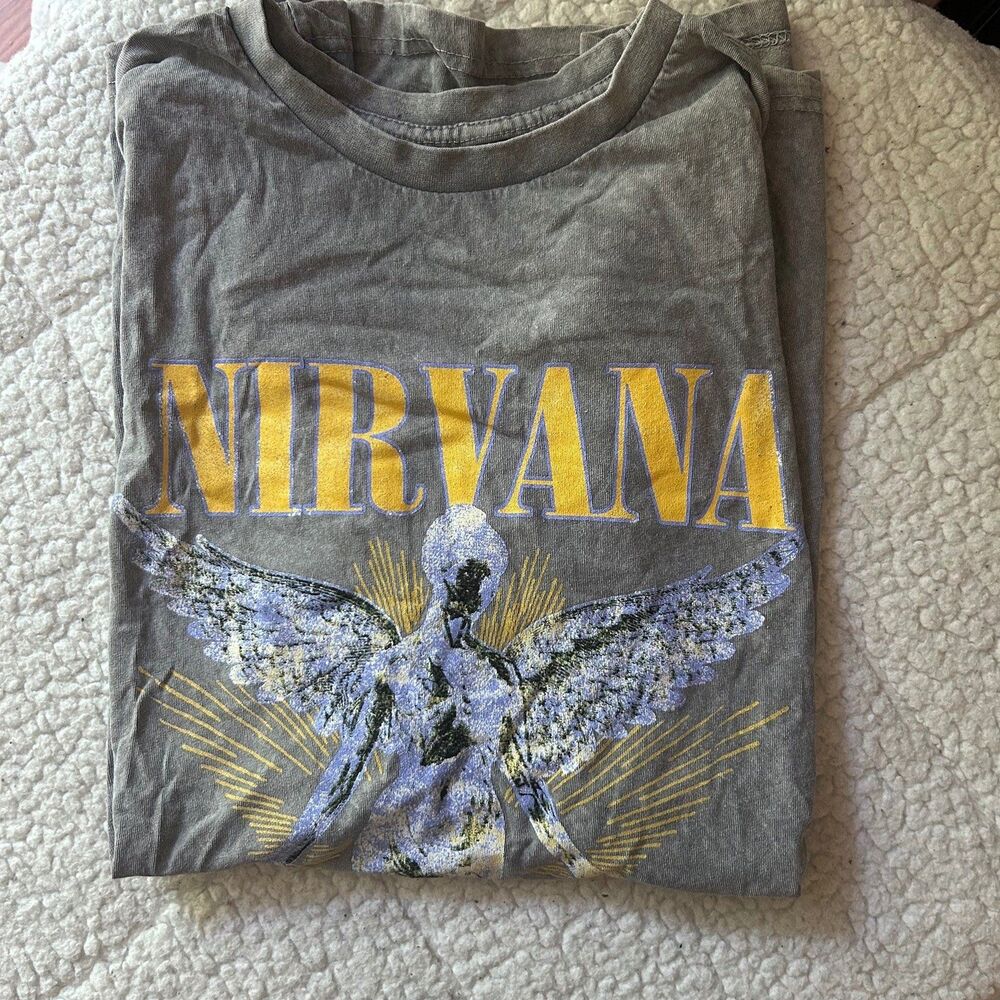 Nirvana Angel Vintage Wash Band Tee Gray Graphic Shirt Size L